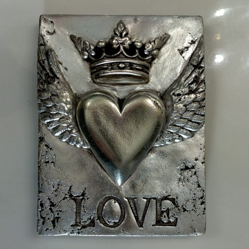 Sid Dickens, S-206 "Amour" silver heart Memory-Block wall tile *Rare & Retired*